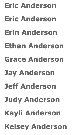 Screenshot of race results from MTEC showing two participants named "Eric Anderson" raced in the same year